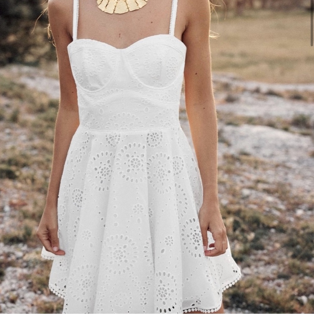 Zara Embroidered White Eyelet Dress